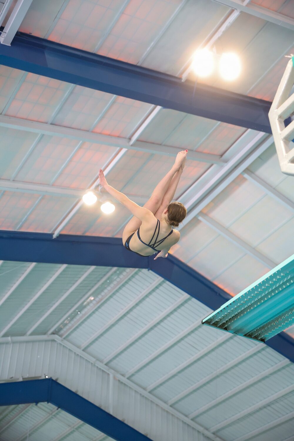 Ellie mid-dive — real athletic work in motion